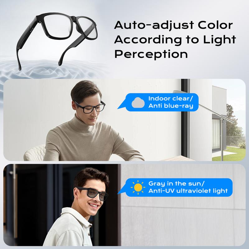 Maznviso A6 Photochromic Smart Glasses | Music & Calls | Blue Light Blocking | Sport & Daily Wear