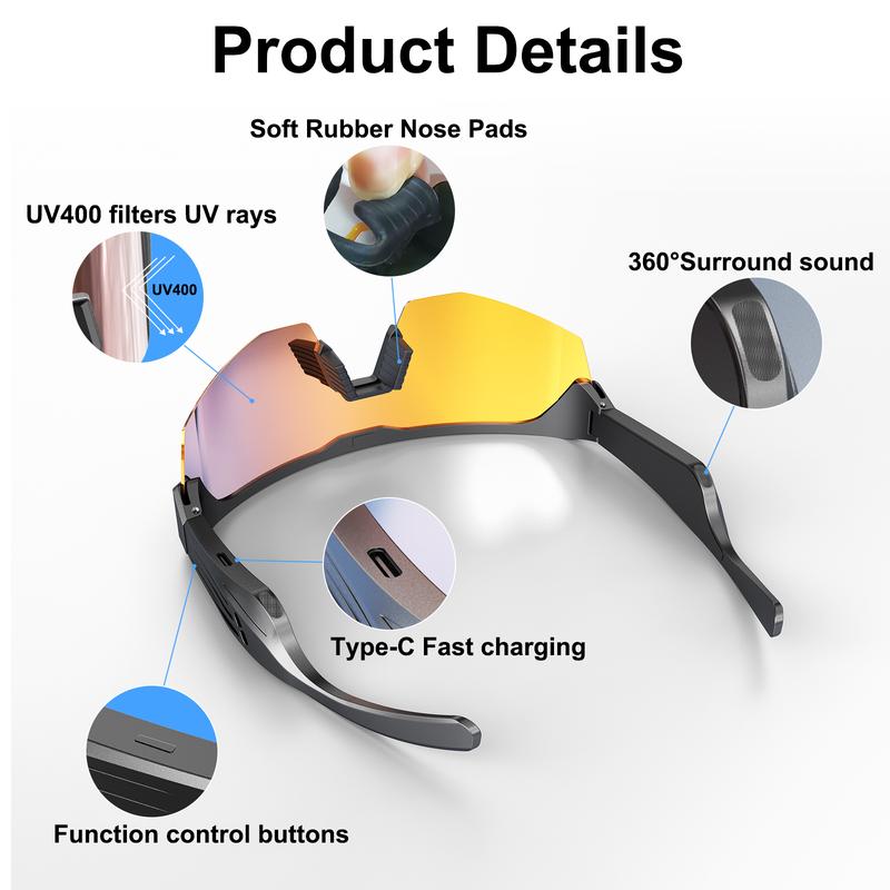 Maznviso C1 Sport Bluetooth Audio Sunglasses | Polarized UV400 | Clear Calls | Cycling & Outdoor