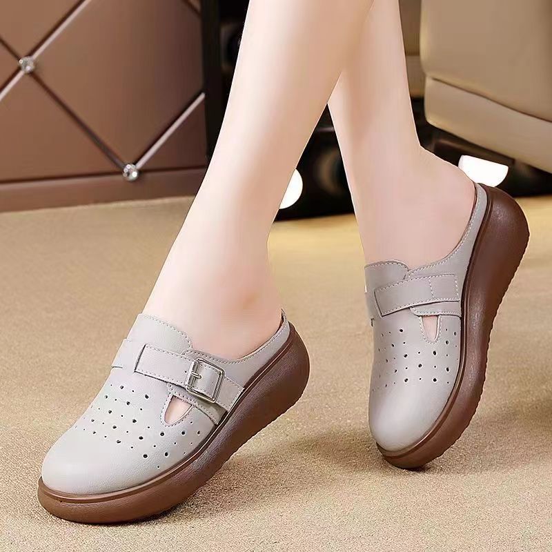 Zapatillas de cuero huecas de suela blanda