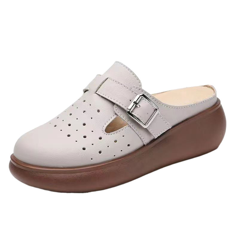Zapatillas de cuero huecas de suela blanda