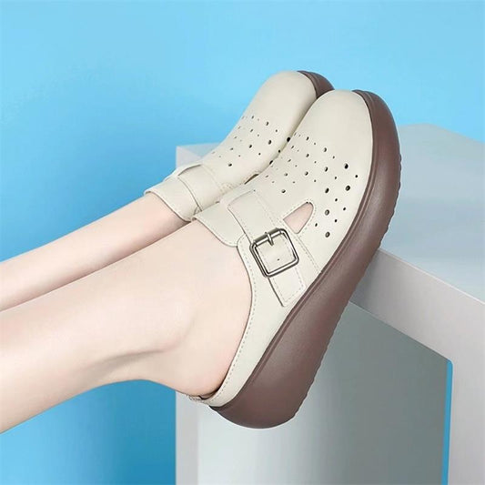 Zapatillas de cuero huecas de suela blanda