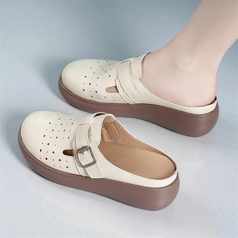 Zapatillas de cuero huecas de suela blanda