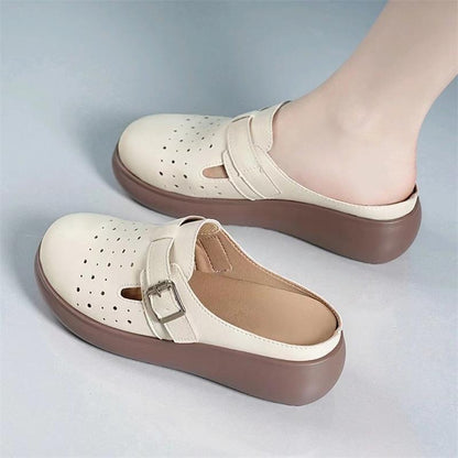 Zapatillas de cuero huecas de suela blanda
