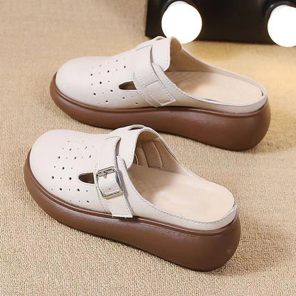 Zapatillas de cuero huecas de suela blanda